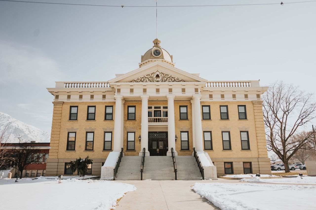 Courthouse steps and stone columns